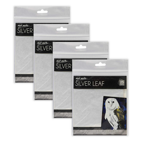 4x Mont Marte Imitation Silver Leaf Packs, 14cm 100 Sheets Bulk Set