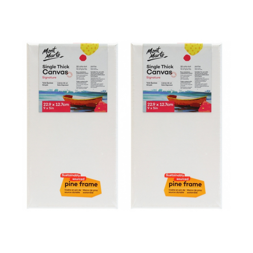 2x Mont Marte Canvas 23cm x 13cm Thin Single Thick Studio Stretched Frame 9x5in"