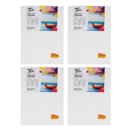 4x Mont Marte Canvas 30cm x 40cm Thin Canvases Stretched Frame 11x15in" Set