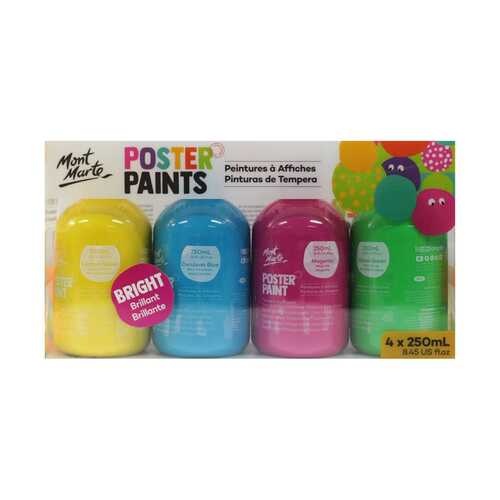Mont Marte Kids Poster Paint 4pce Pack 250ml - Bright Art and Craft Supplies