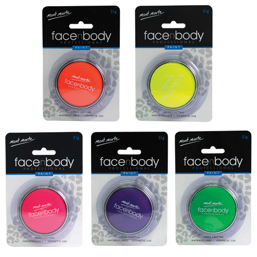 Face & Body Paint Set 5 Neon Colours, Cosmetic Makeup in Sealable Compact Case