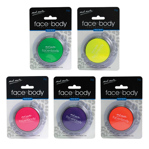 5x Mixed Mont Marte Face and Body Paint Neon Bright Colours, Cosmetic Quality