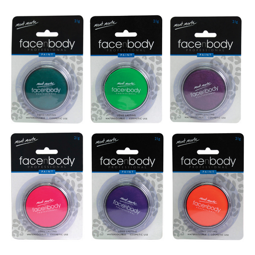 6x Mixed Mont Marte Face and Body Paint Neon & Pearl Colours, Cosmetic Quality