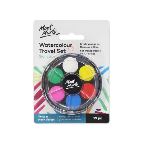 Mont Marte Watercolour Cake/Disk Travel Set 18 Colours Stackable