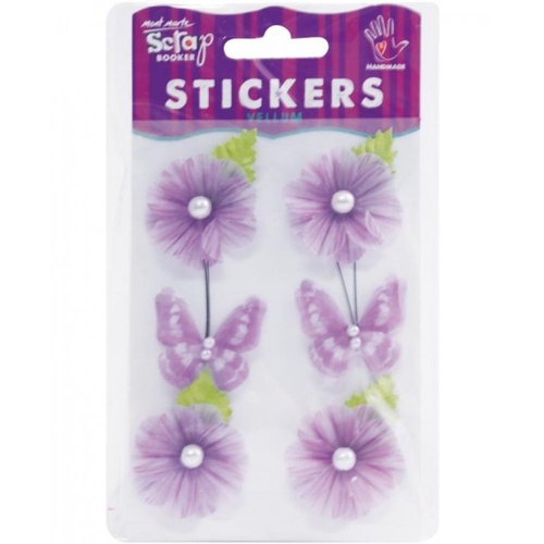 Mont Marte Scrapbooking Stickers - V Bloom w/Butterflies Purple 6pce For Scrapbook Craft