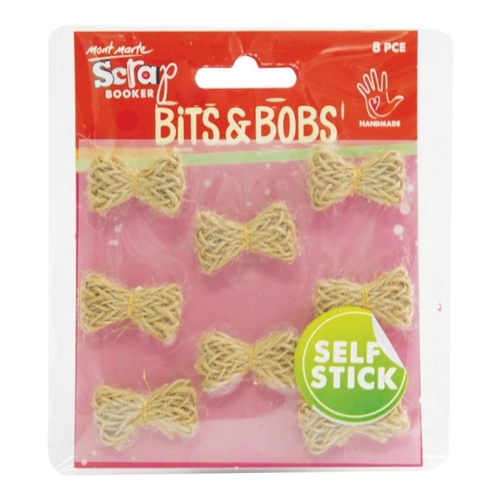 Mont Marte Scrapbooking Bits & Bobs - Natural Bitty Bows 8pce For Scrapbook Craft