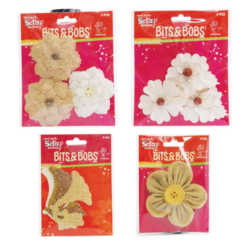 11pce Mont Marte Scrapbooking Bits & Bobs Canvas Flowers Natural Style Kit