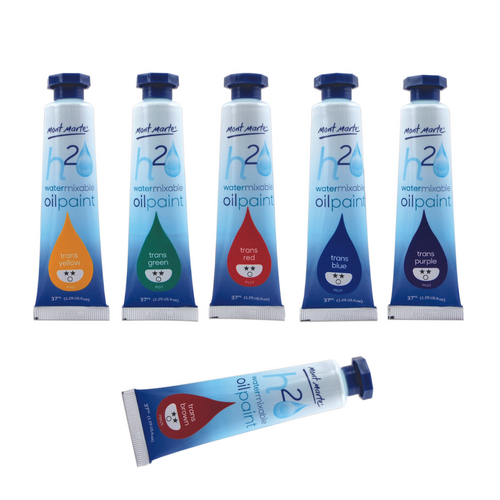 6x Mont Marte Water Mixable Oil Paint 37ml Tubes in Trans Primary Colours Set