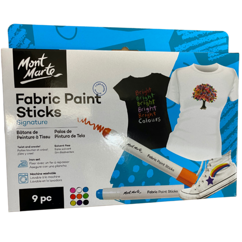 Mont Marte Solid Fabric Paint Sticks 9pce x 5g Pen Markers