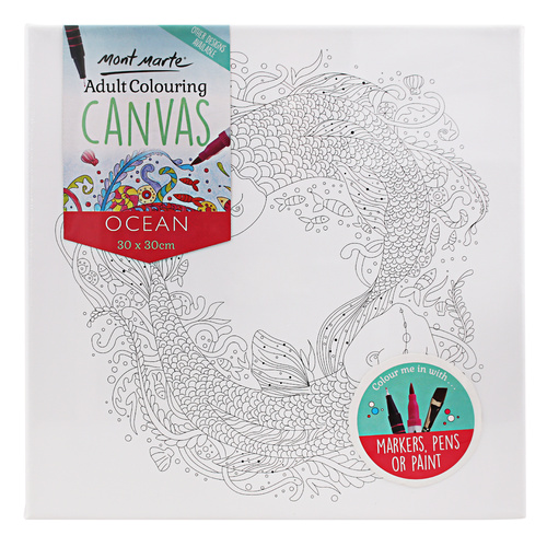 Mont Marte Colouring In Canvas Ocean Theme 30cm Stretched Frame DIY Painting