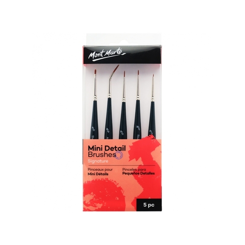 Mont Marte Mini Detailer Taklon Paint Brush Set 5pce, Easy Grip Handles