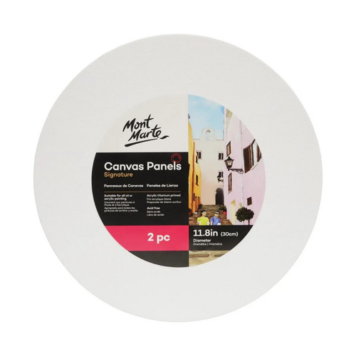 Mont Marte Canvas Panels 2pce 30cm Round Circle Canvas Art Board 11in" White