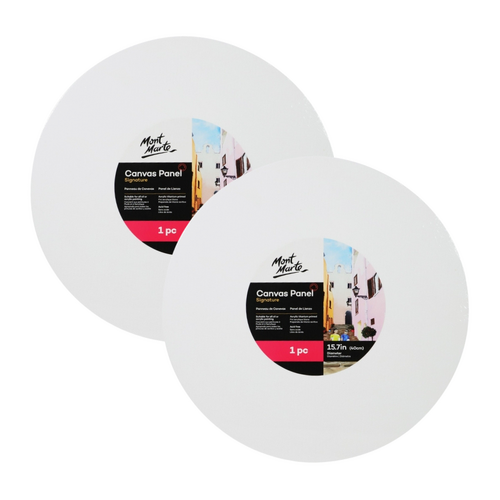 2x Mont Marte Canvas Panels 40cm Round Circle Canvas Art Boards White Blank Set