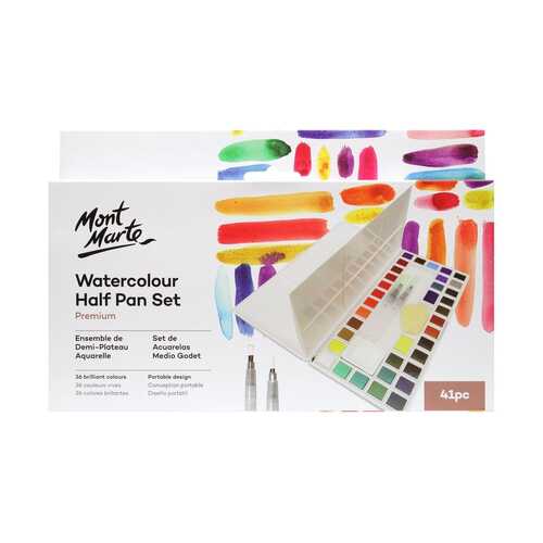 Mont Marte Premium Watercolour Paint Half Pan Set / Kit 40pce In Case