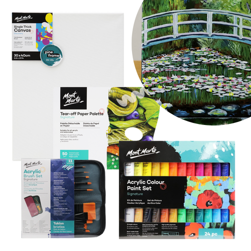 Monet Inspired Art Kit with Acrylic Paint, Brushes, Canvas, French Artwork Set