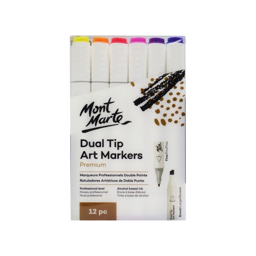 Mont Marte Dual Tip Art Markers 12pce Alcohol Based Ink