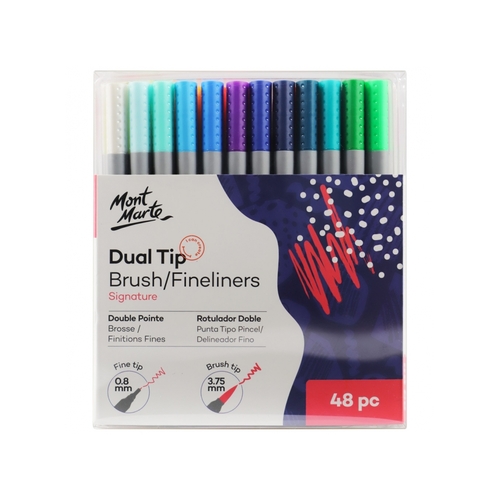 Mont Marte Dual Tip Brush / Fineliner Marker Pens 48pce Colours