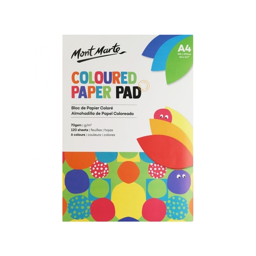 Mont Marte Coloured Paper Pad A4 with 120 Sheets 70gsm 6 Vibrant Colours