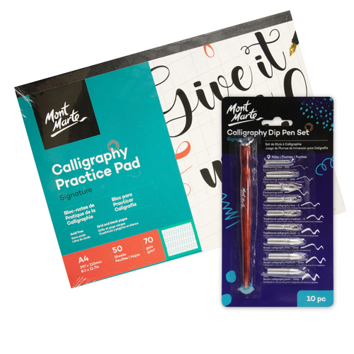 Calligraphy Set Mont Marte 9 Nib Dip Pen with A4 Writing Paper Workbook Kit