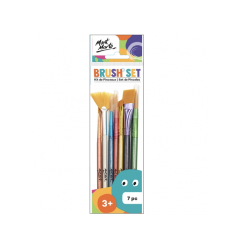 Mont Marte Brush Set 7pce, Colour Wood Handles, Taklon Kids Painting