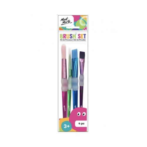 Mont Marte 4pce Brush Set in Bright Colours, Silicone Finger Grip
