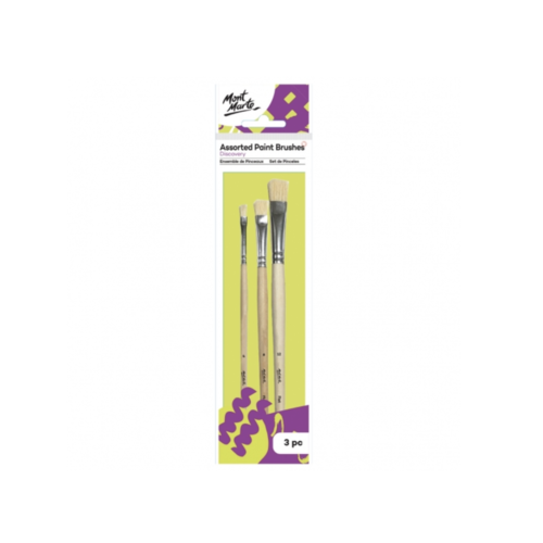1pce Mont Marte 3 Pack Discovery Assorted Paint Brushes 3pc Flat 4, 8, 12