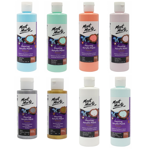 Pouring Paints Pastel Colours Set 8pce 240ml Bottles Fluid Art Intro Bundle