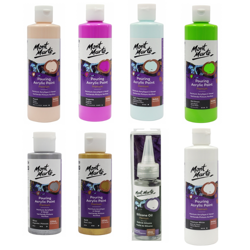 Pouring Paints Intro Colours Set 8pce Gold, Silver & Silicone Oil for Fluid Art Bundle