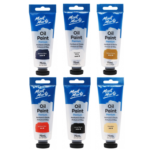 6pce Mont Marte Oil Paint 75ml Tubes, Colour Artist Kit 450ml Bulk