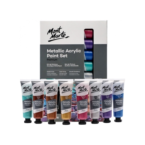Mont Marte Metallic Acrylic Paint Set 8pce x 36ml, Artist Gift Pack