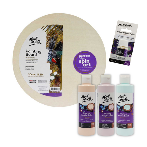 Mont Marte Pouring Paint Kit with Round Board 30cm Pastel Colours Fluid Art Set