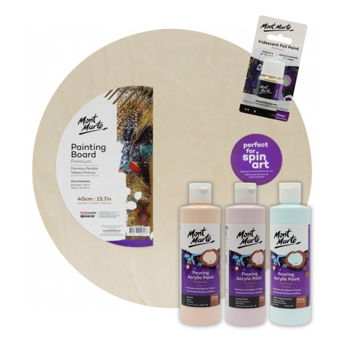 Mont Marte Pouring Paint Kit with Round Board 40cm Pastel Colours Fluid Art Set