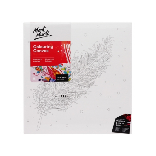 Mont Marte Colouring In Canvas Feather Print 30cm Stretched Frame DIY Painting
