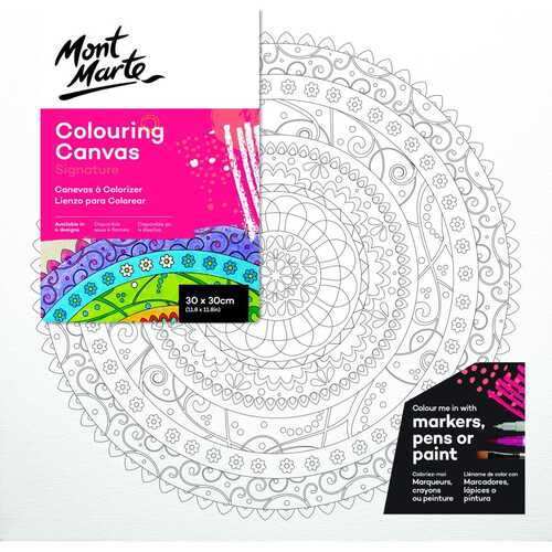Mont Marte Colouring In Canvas Mandala Print D 30cm Stretched Frame DIY Painting