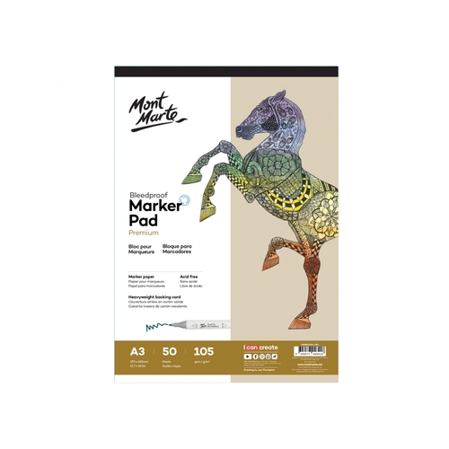 Mont Marte Bleedproof Marker Pad 105gsm A3 50 Sheets Acid Free