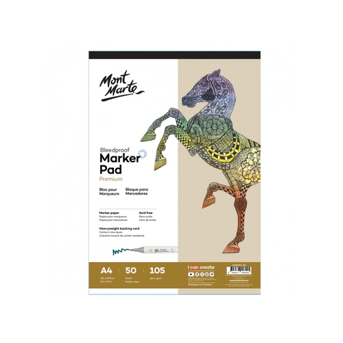 Mont Marte Bleedproof Marker Pad 105gsm A4 50 Sheets Acid Free