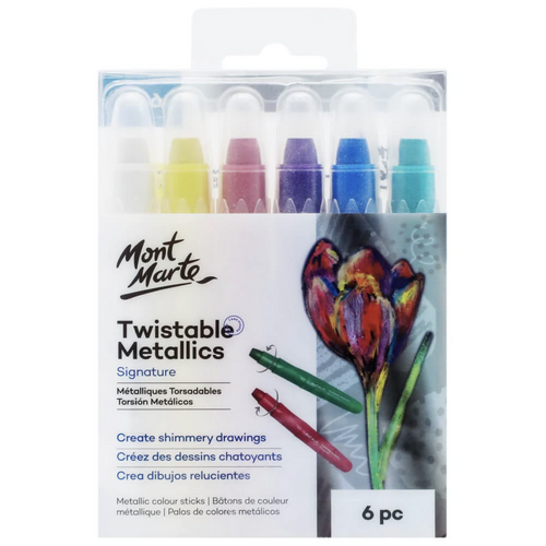 Mont Marte Twistable Metallics Gel Stick Pens/Markers 6pc Colours