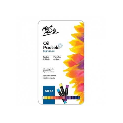 Mont Marte Oil Pastels 48pce in Tin Box, Vibrant Colour Blending, Artist Gift