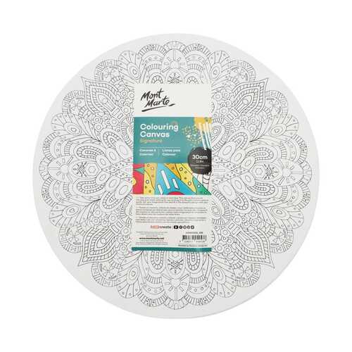 Mont Marte Colouring In Canvas Mandala Floral 30cm Stretched Frame Round Circle