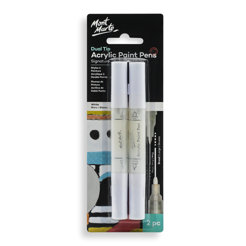 Mont Marte Acrylic Paint Pens Dual Tip White 2pce Painting Markers Colour