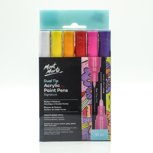 Mont Marte Acrylic Paint Pens Dual Tip Fine & Broad 12pce Painting Markers