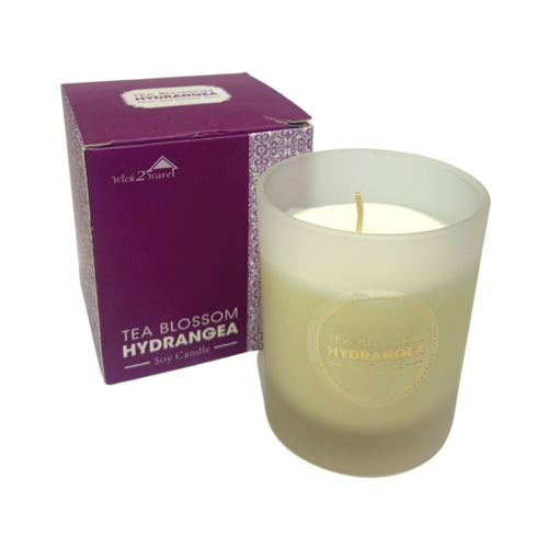 Wick2Ware Soy Jar Glass Candle in Gift Box Tea Blossom Hydrangea Scent