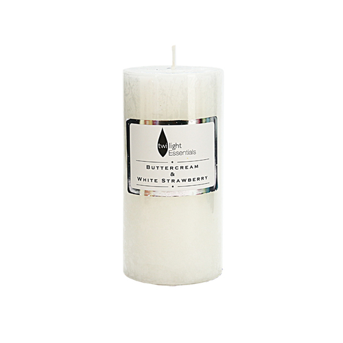 Twilight Essential Pillar Candle Buttercream & White Strawberry Scented 6.8x14cm
