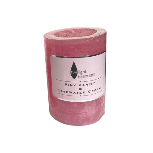 Twilight Essential Pillar Candle Pink Vanity & Rosewater Cream Scented 6.8x10cm