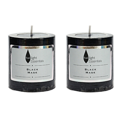 2x Pillar Candles Set Black Musk Scented 6.8x7.5cm