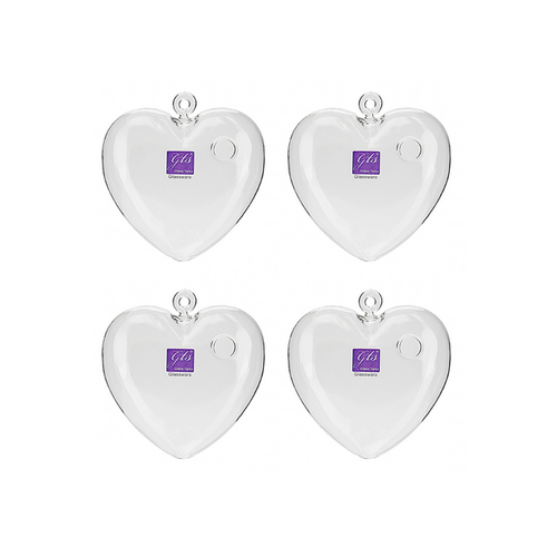 4x Love Heart Glass 12cm Hanging Display, Sun Catcher, Air Plant Vine Holder Set