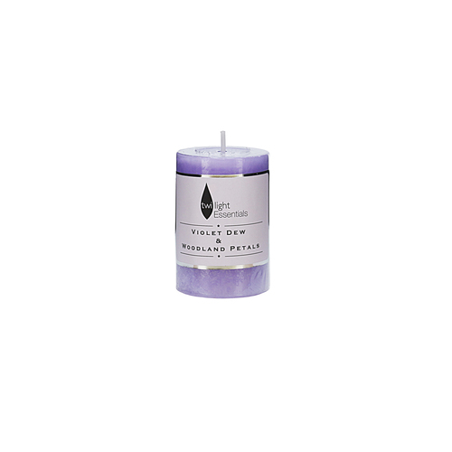 Twilight Essential Pillar Candle Violet Dew Woodland Petals Scented 5x7.5cm