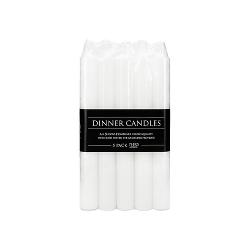 New 5pce Pack Dinner / Taper Candle 8 Inch / 20.3cm 7 Hour Burn Time