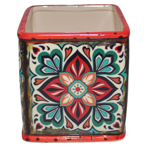Red Cross 10cmx10.8cm Ceramic Pot Planter in Urban Turkish/Moroccan Style