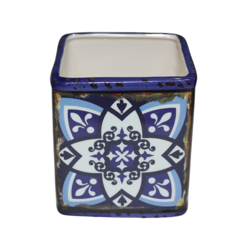Blue 10cmx10.8cm Ceramic Pot Planter in Urban Turkish/Moroccan Style